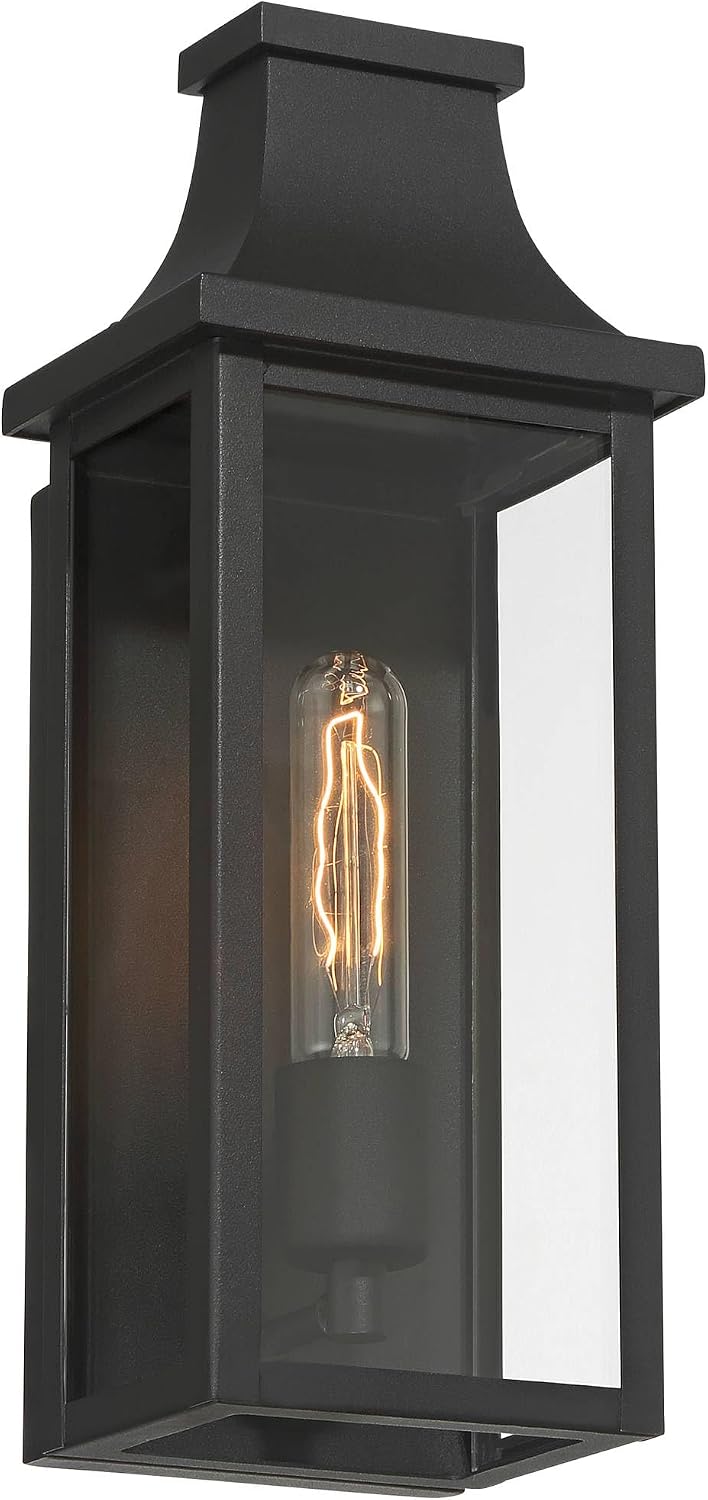Franklin Iron Works Andres 15" High Textured Black Pocket Lantern Outdoor Wall Light