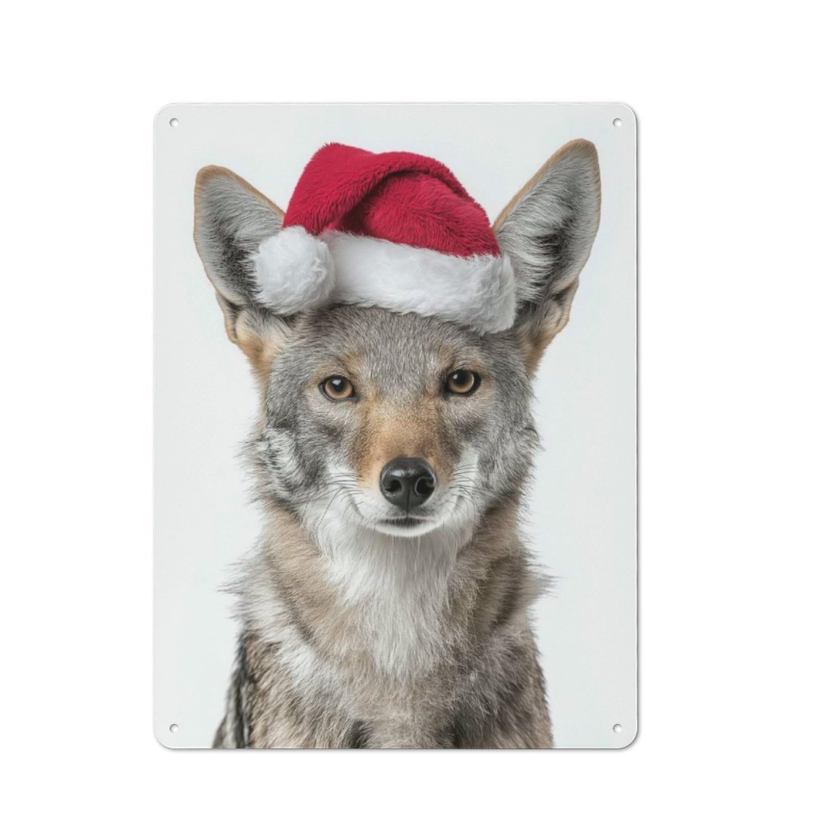 Junmoney Jackal Wearing A Santa Hat For Garden Room Or Summerhouse, Vintage Tin Sign 40X30cm, For Display In Garden Rooms And Summerhouses
