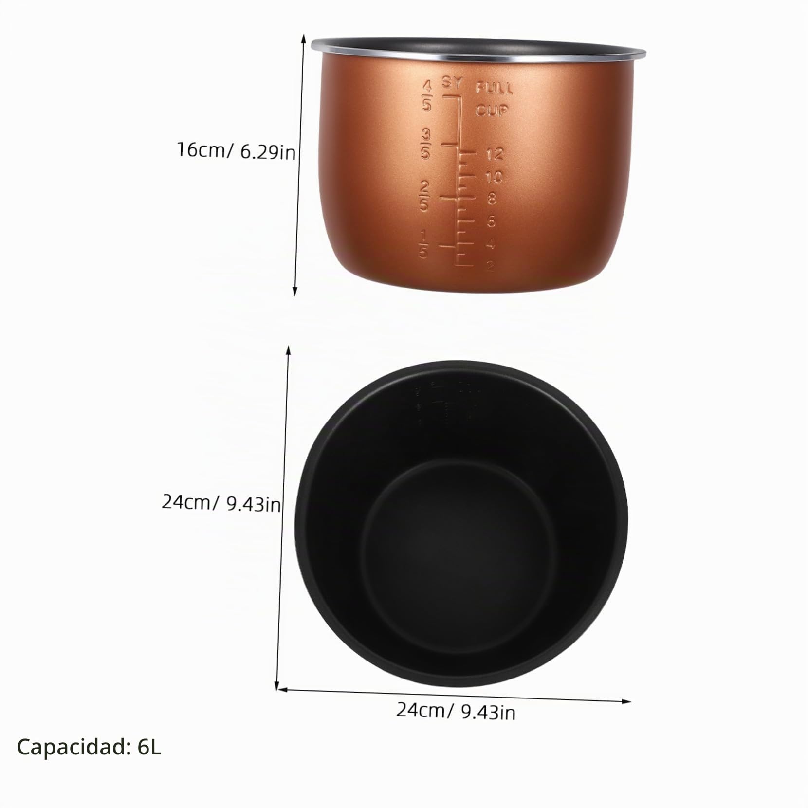 Recipiente de Aluminio para Olla Arrocera de 6l, Repuesto Fácil de Limpiar, Alta Eficiencia Térmica para Arrocera Japonesa y Cocina Doméstica