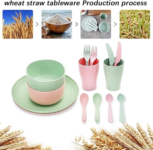 Miniatura 6 de Juego de vajilla de 14 piezas, platos ligeros y saludables, cuchara de sopa, cuencos, tazas y cubiertos, aptos para lavavajillas y microondas (juego