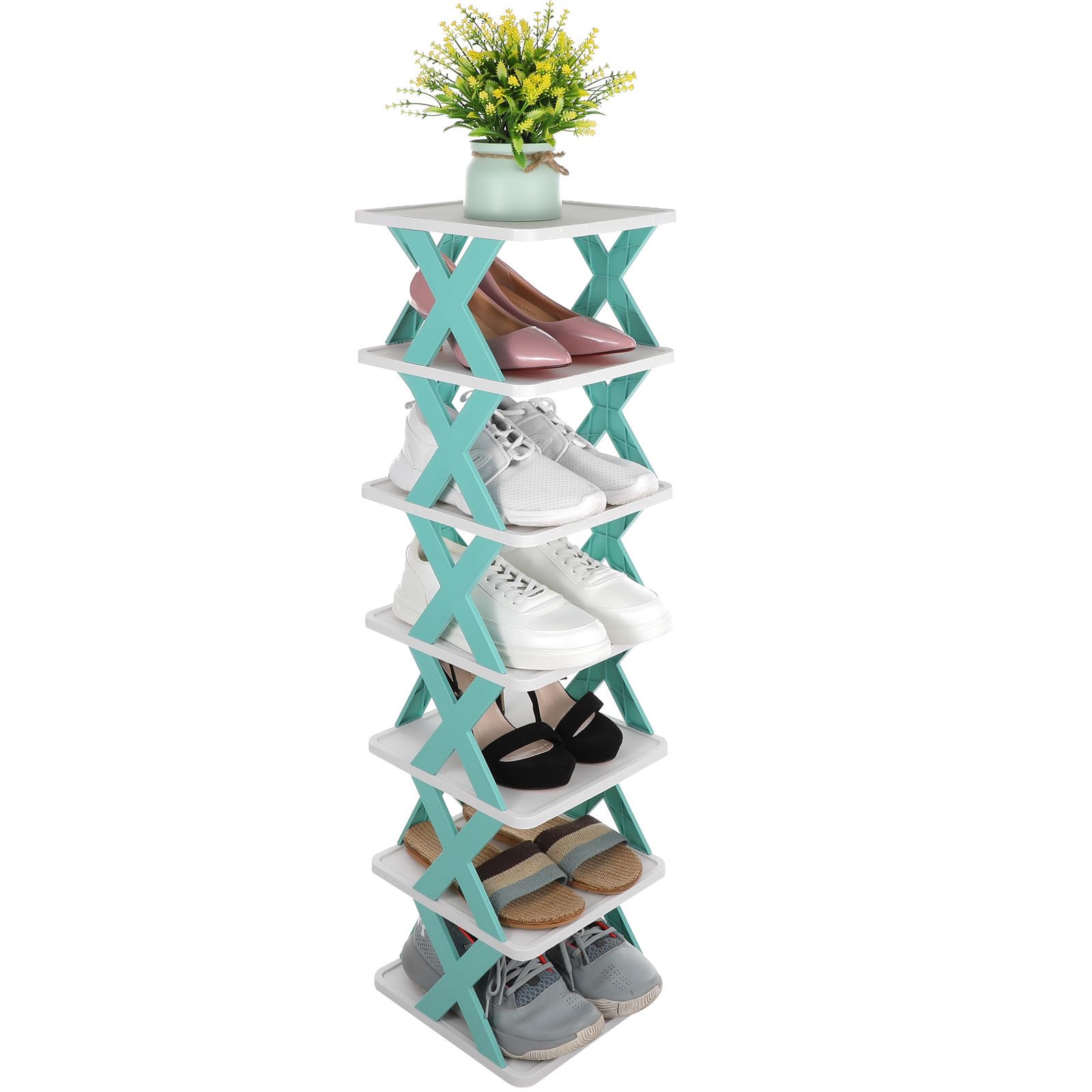 Étagère à chaussures empilable en PP à 7 niveaux modulables pour un rangement stable et net