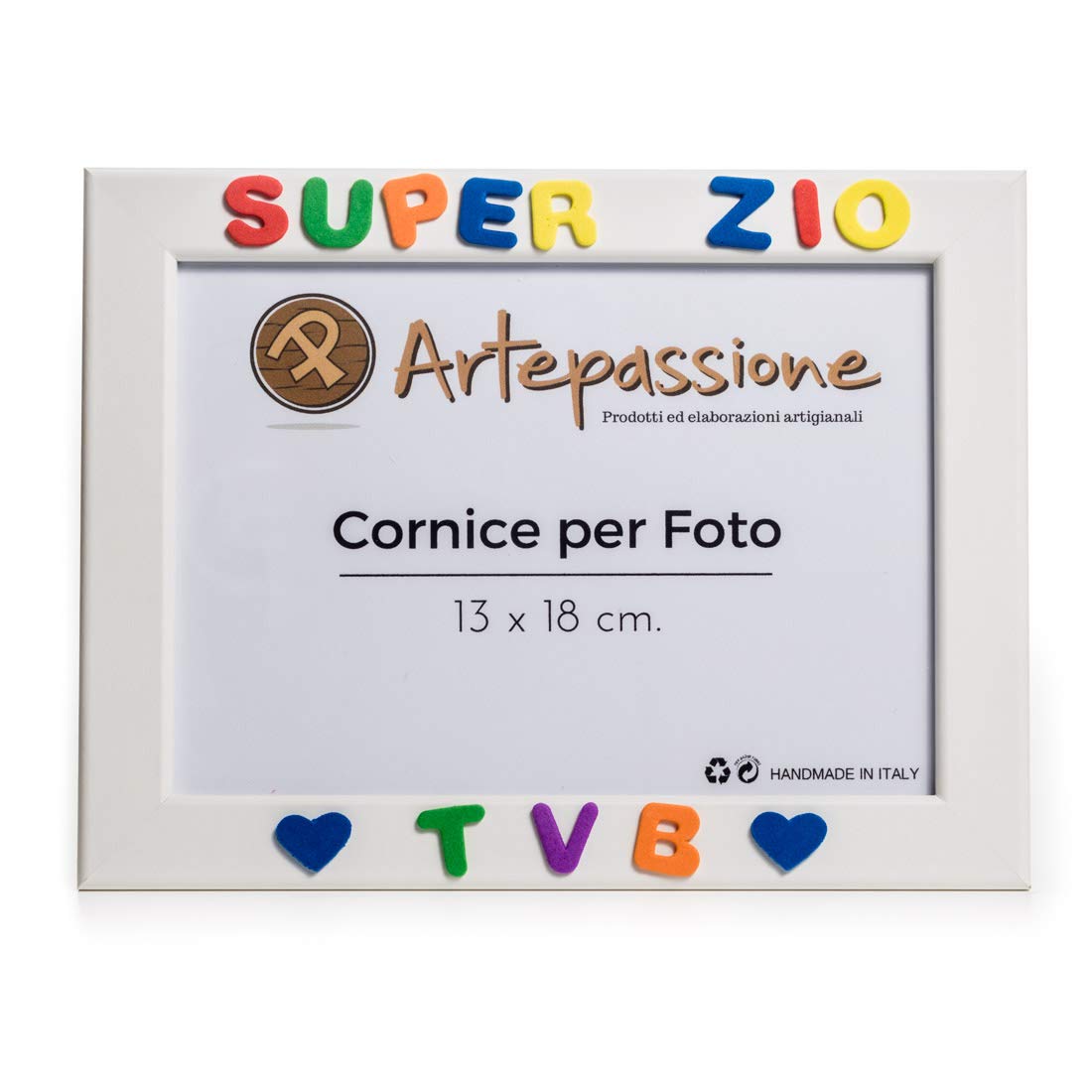 Artepassion Wooden Photo Frames with Super Zio Tvb Text and Decorated with Hearts, Multicoloured, 13 x 18 cm