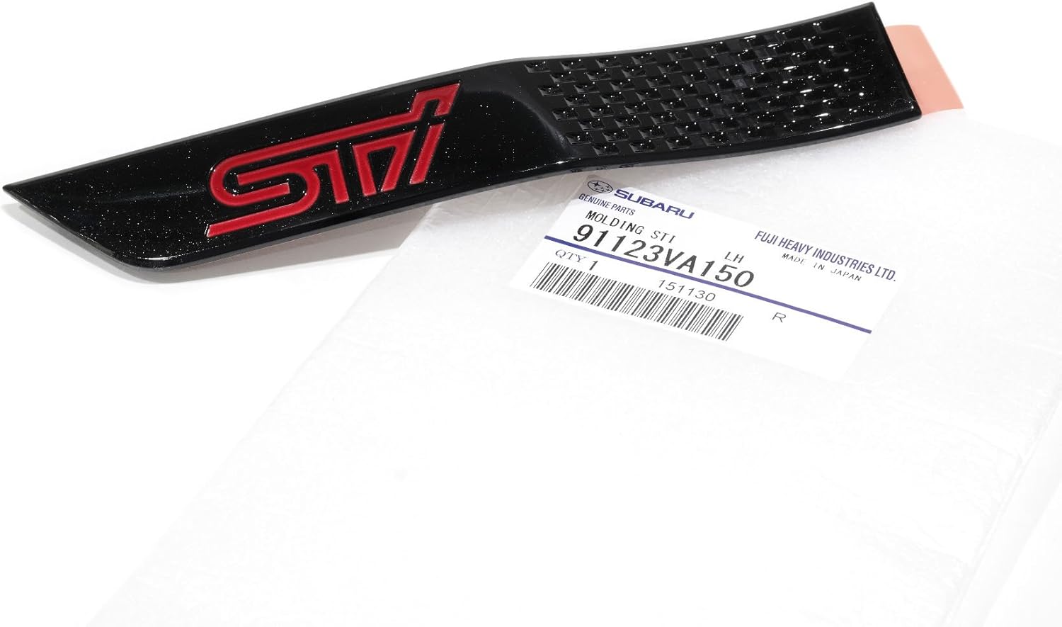 Subaru 15-16 WRX STi Left Side Molding Fender Badge Emblem Black w/Red OEM NEW
