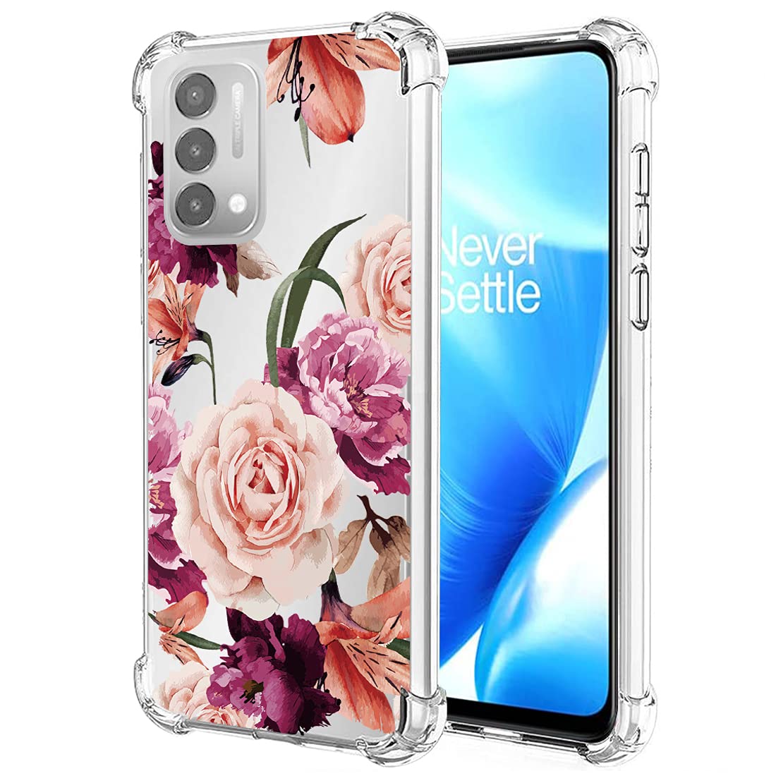 Sidande Case for OnePlus Nord N200, for OnePlusN200 5G Case for Girls Women, Clear Floral Soft Flexible TPU Slim Phone Protective Cover for OnePlus