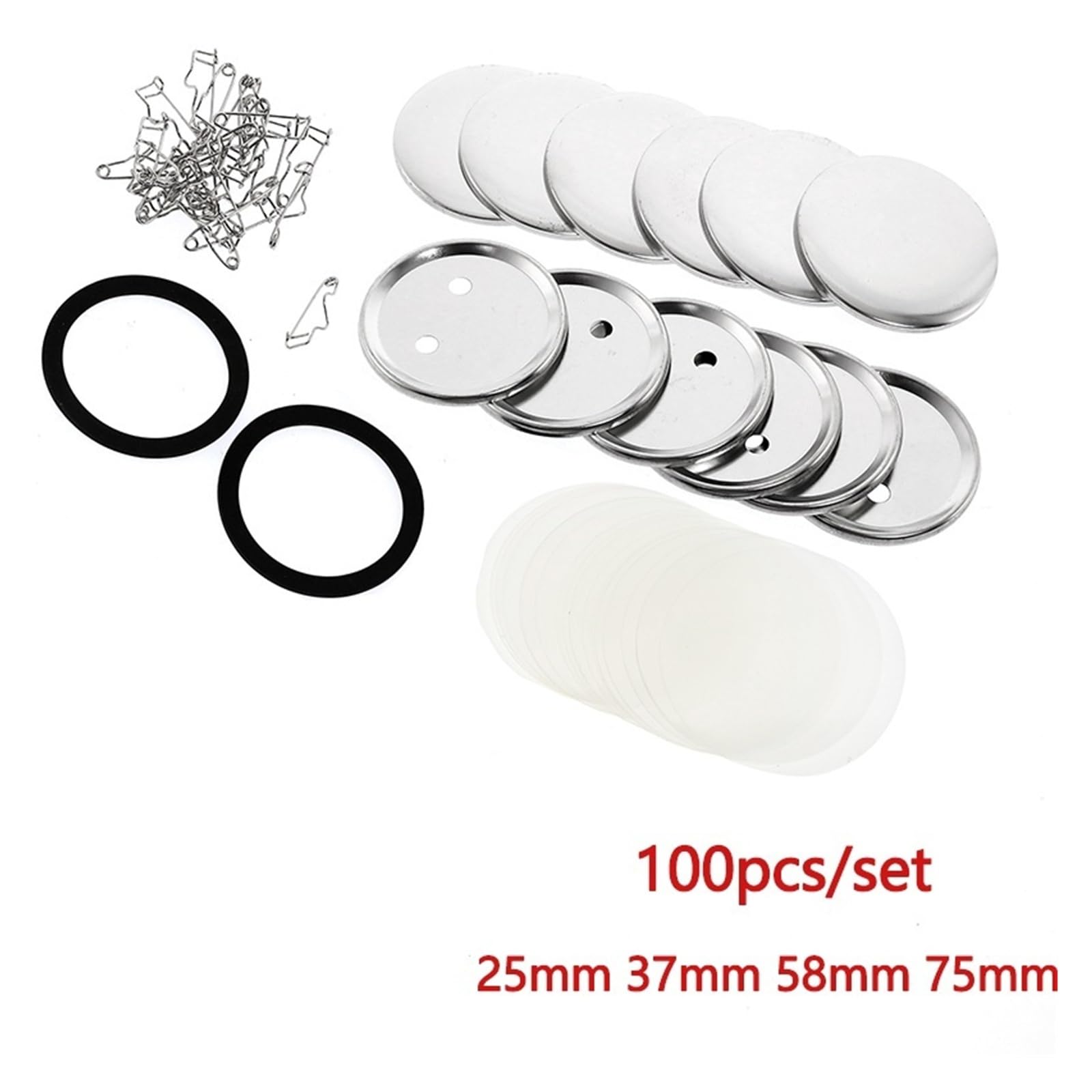 Metalowa maszyna do produkcji przypinek 25 mm, 32 mm, 37 mm, 58 mm, 75 mm, części do maszyn, 100 szt., materiały do ​​produkcji przypinek ręcznych(58mm)