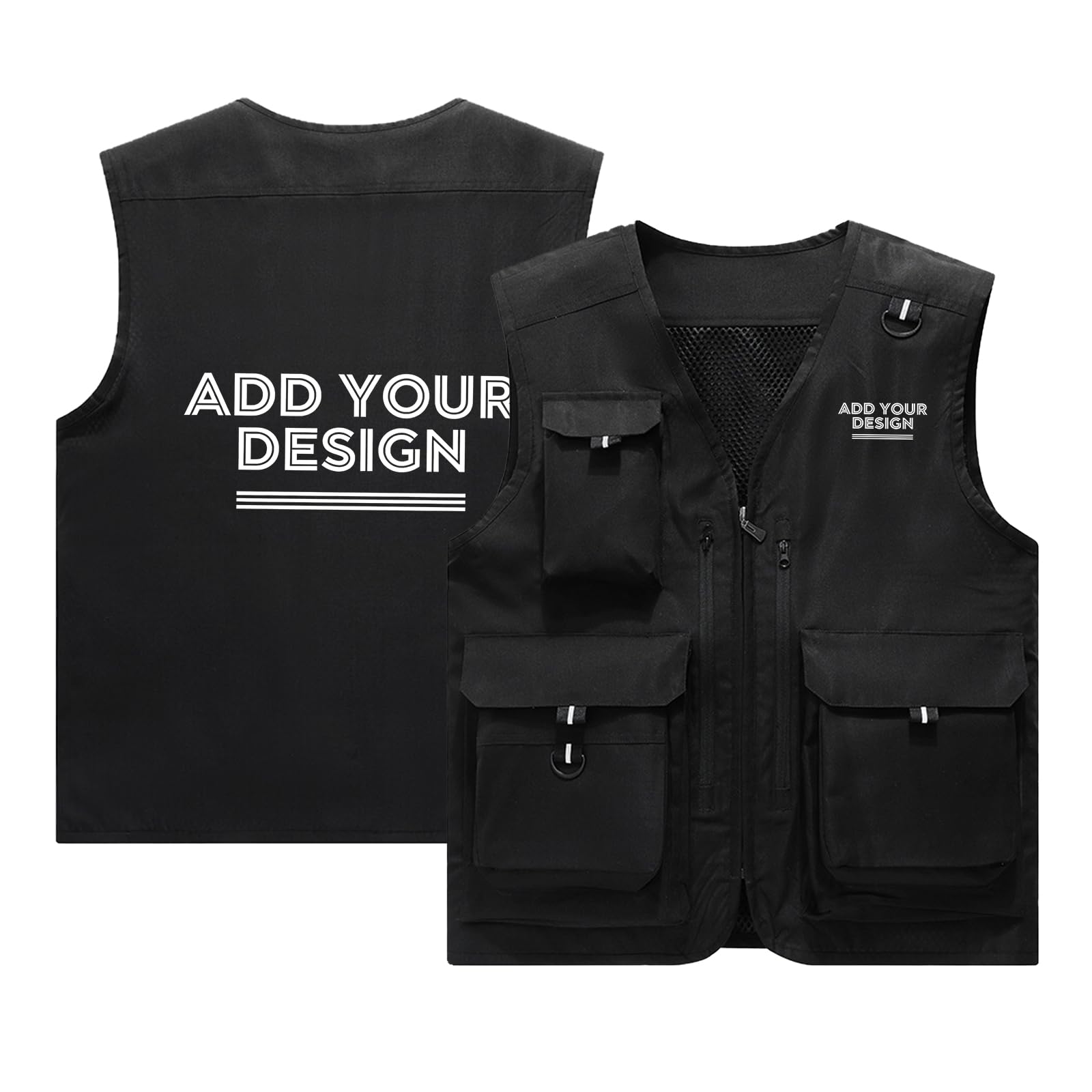 Gilet de travail en plein air personnalisé pour homme avec texte et logo - Gilet de travail d'équipe personnalisé pour la pêche - Léger - Sans manches - Photographie multi-poches
