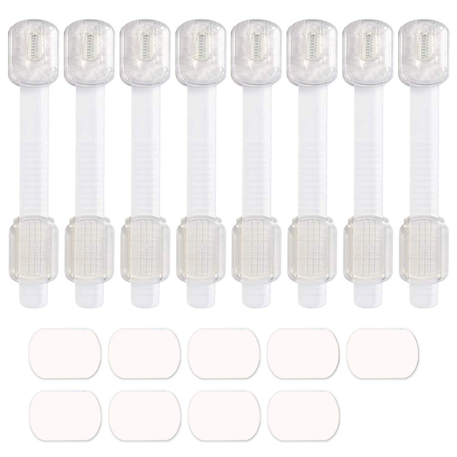 Baby Safety Locks - Maveek 8 Pack Child Proofing Lock For Drawers Doors Cupboard Dresser Door Closet Toilet Seat Oven Refrigerator, Adjustable Transparent Latches, 9 Pcs Extra Adhesive Pads