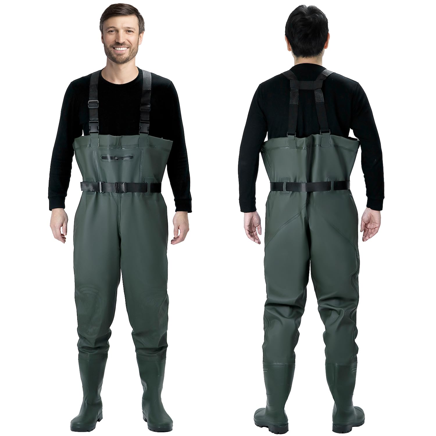 QWORK® Wathose Herren Damen, Wasserdichte, Atmungsaktive Teich-Wathose Mit Stiefeln, Zum Angeln, Jagen Und In Der Landwirtschaft