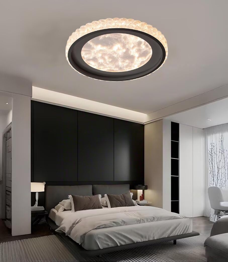 Plafon LED Techo Moderna, φ-60cm Redondo Luz de Techo Pantalla de Lámpara Acrílico, Protección Ocular de Espectro Completo Dimmable Negro Plafones para Dormitorio Cocina Salon Baño Pasillo