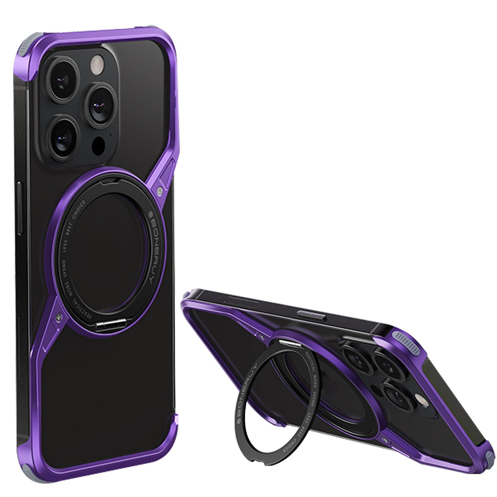 Estuche para iPhone 16/16 Pro/16 Pro MAX, Ultrafino, De Aluminio, Sin Marco, con Disipación De Calor Y Soporte Giratorio De 360 ​​Grados, Tacto Elegante Y Tacto Suave,16,Purple