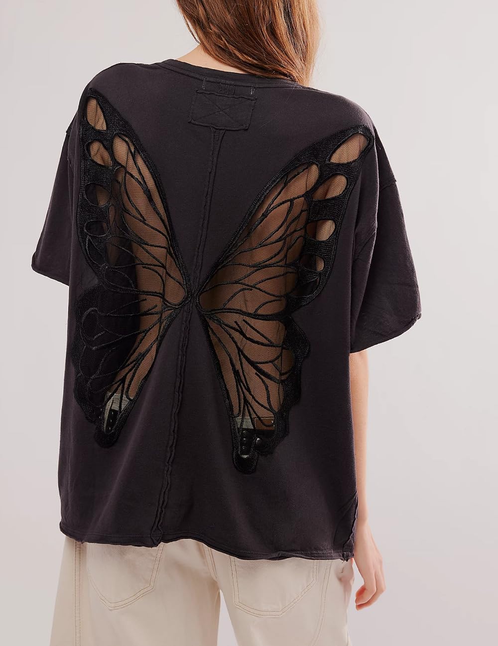 Women Butterfly Shirts Top Short Sleeve Sheer Cutout Tee Tops Y2k Vintage Oversized Summer Blouse - Image 4