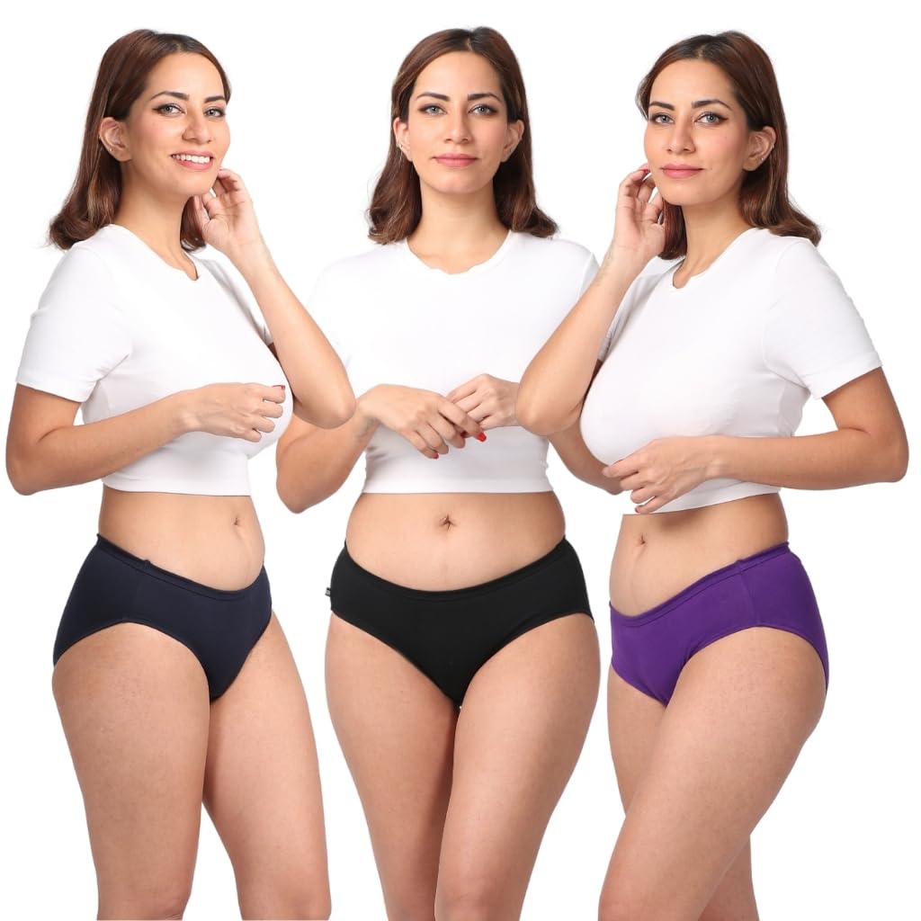 Adira Cotton Panty for Women | Medium Waist Panty with Full Coverage | Inside Elastic - No Elastic Exposure to Skin | Soft Wicking Cotton | Pack of 3-picture-23