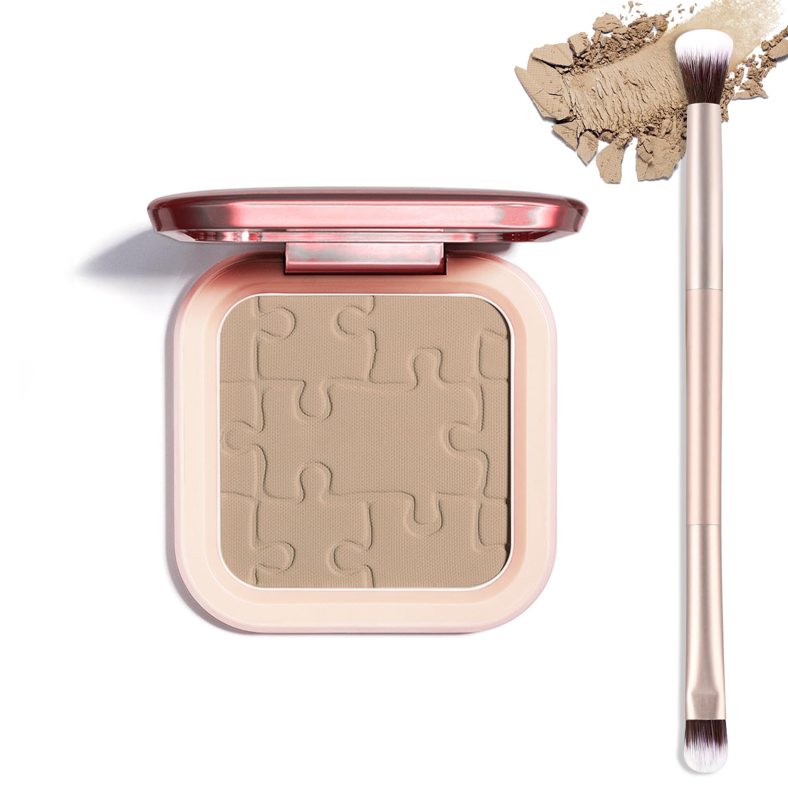 Cream Contour Powder Palette Kit with Brush & Mirror, Matte Bronzer Cool Toned Contour Powder Palette for Face Sculpting Makeup (#C03 Taupe)