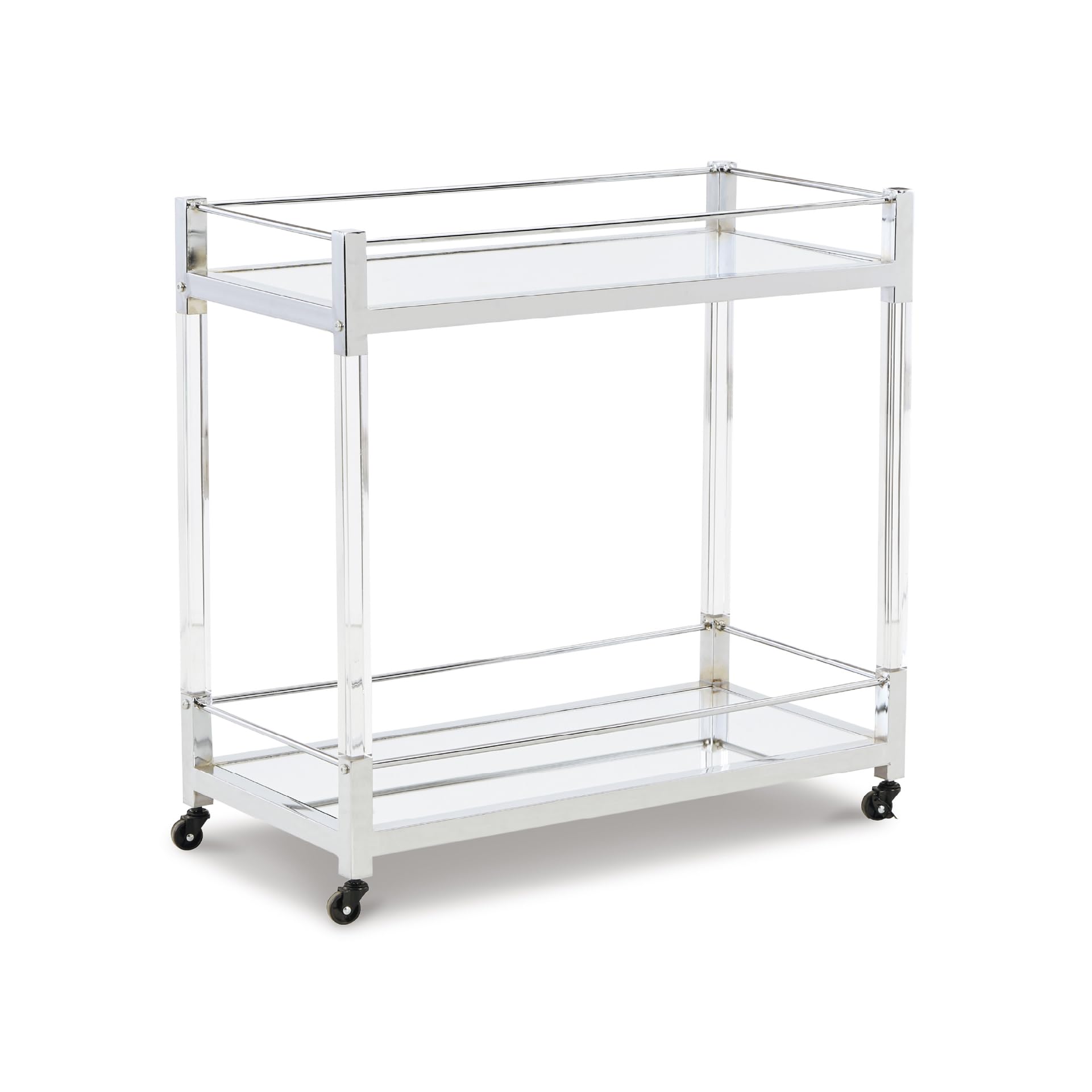 Signature Design by Ashley Chaseton Glam Bar Cart with 2 Shelves, Silver Finish
