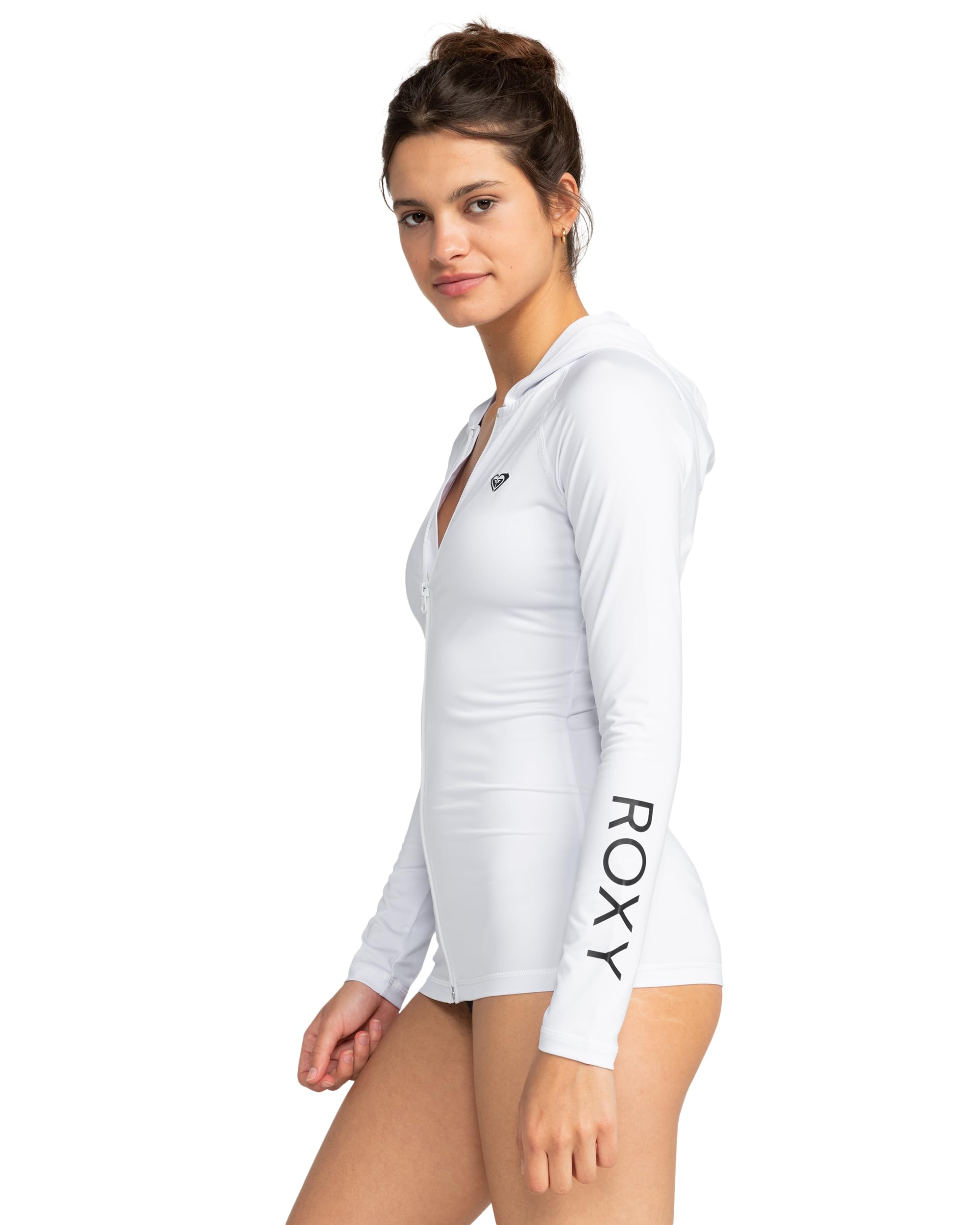 Roxy Zip-up Hooded Rashguard – UPF 50+, Surf, Hiking, Volley, Workout, Yoga, Quick-Dry Shirt Camisetas de protección para Mujer Mujer (Pack de 1)
