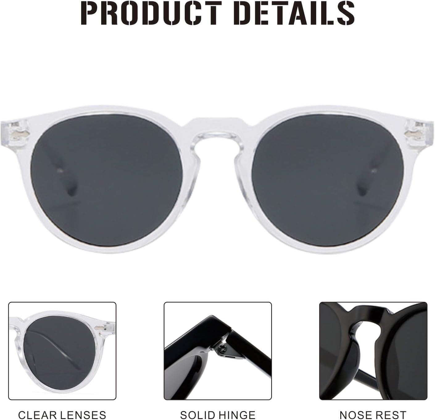 J&L Glasses Classic Polarized Round Sunglasses for Men Women Circle Style Unisex Sun Glasses UV400 - Image 3