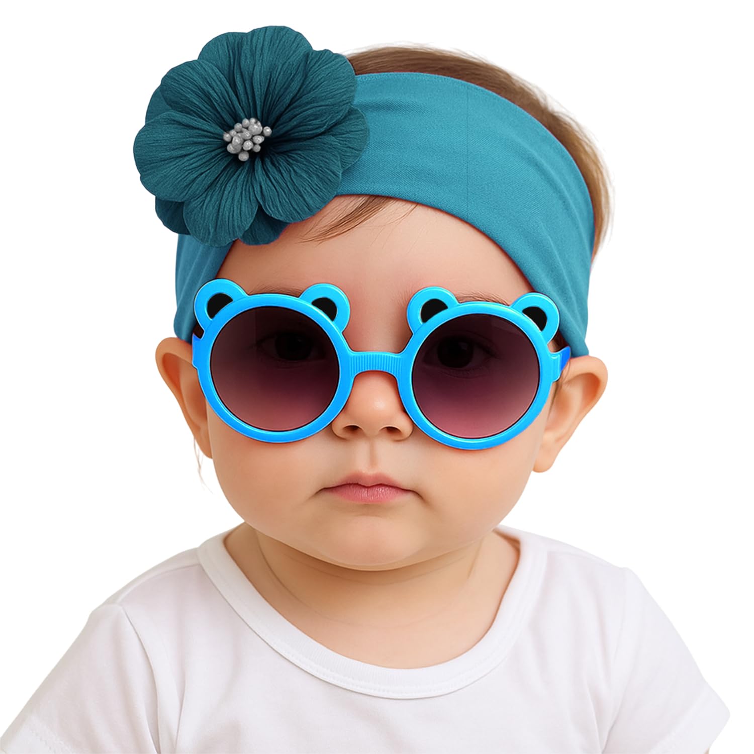 SYGA Baby Flower Stretchable Headband With Uv Protection Mickey Sunglasses Stylish Combo For Toddlers And Kids (Blue)-picture-47