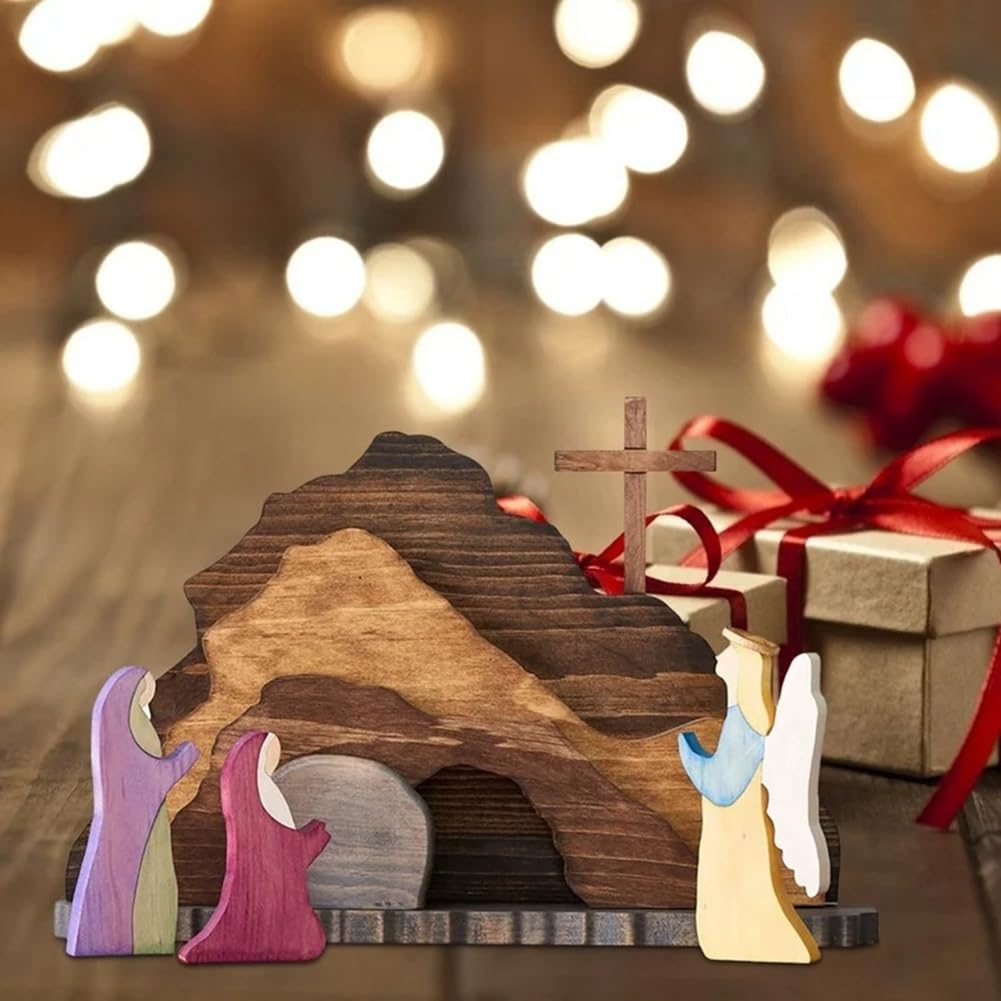 Bloepum 2 Piece Easter Scene Decorations As Shown Wooden Manger Creche Nativity Set Crafts Resurrection