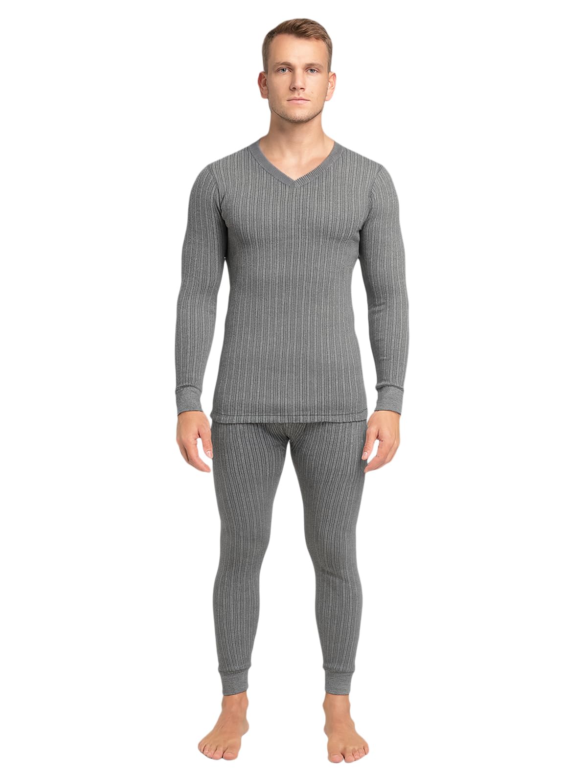 HEATEK Men's V Neck Full Sleeve Skin Friendly Winter Wear Thermal Top and Bottom Set | Thermal Set for Men | Style 333