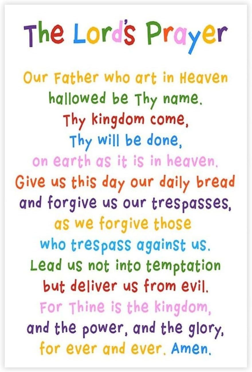 Lords Prayer Wall Art - Religious Bible Study Scripture Decor for Church, Sunday School Classroom, Baby, Girls Room, Nursery Blessed Christian Gift Daughter Metal Tin 8x12 Inch
