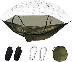 Rede de Camping com Mosquiteiro,240 * 160cm Material 210T Bom giro, Suporte 250kg,Portátil Dobrável Rede de Árvore Acampamento (Corda+Mosquetão),Montagem Rápida,para Praia,Jardim e Aventuras Outdoor.