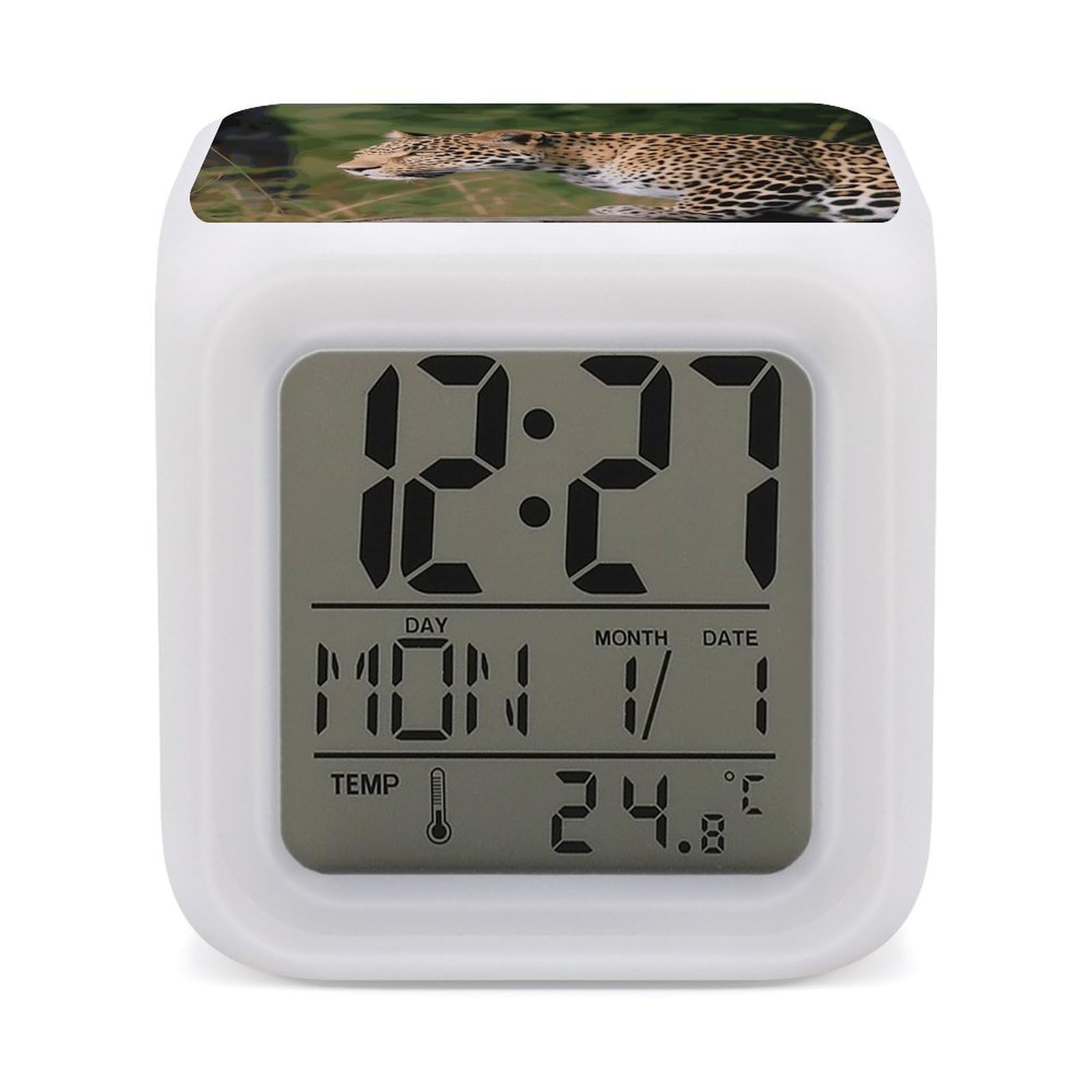 VstaDank African Leopard Alarm Clock with 7 Color Changing Night Light Date Temp Display Wake Clocks LED Display Digital Clock Electric Desk Clocks for Living Office Bedroom Decor