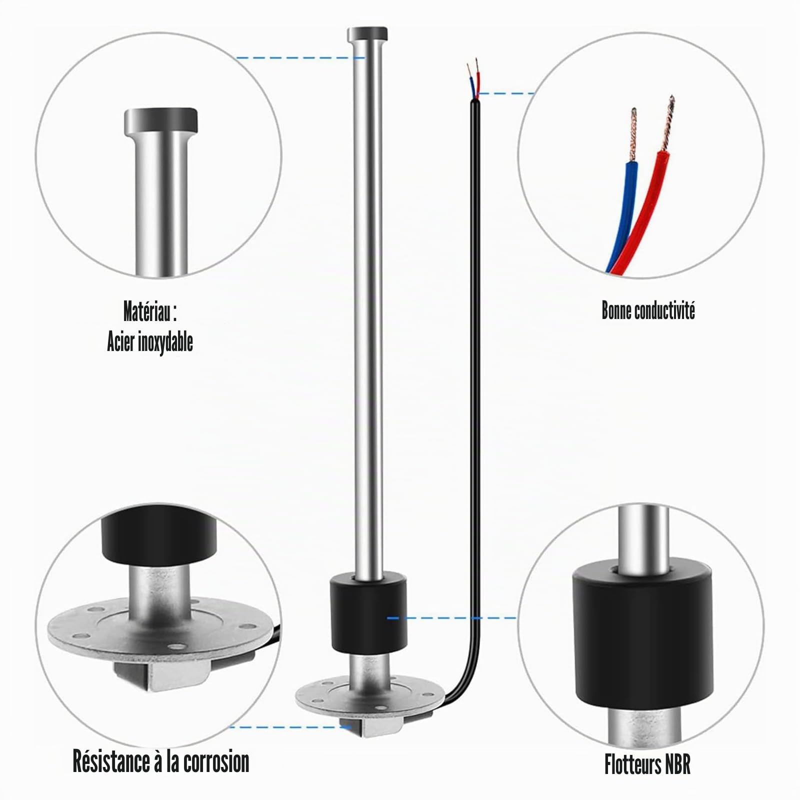 Geloo Capteur de Niveau de Carburant, 0-190 Ohm Capteurs de Niveau d'eau Jauge de Niveau de Carburant pour Véhicules et Bateaux (200mm)