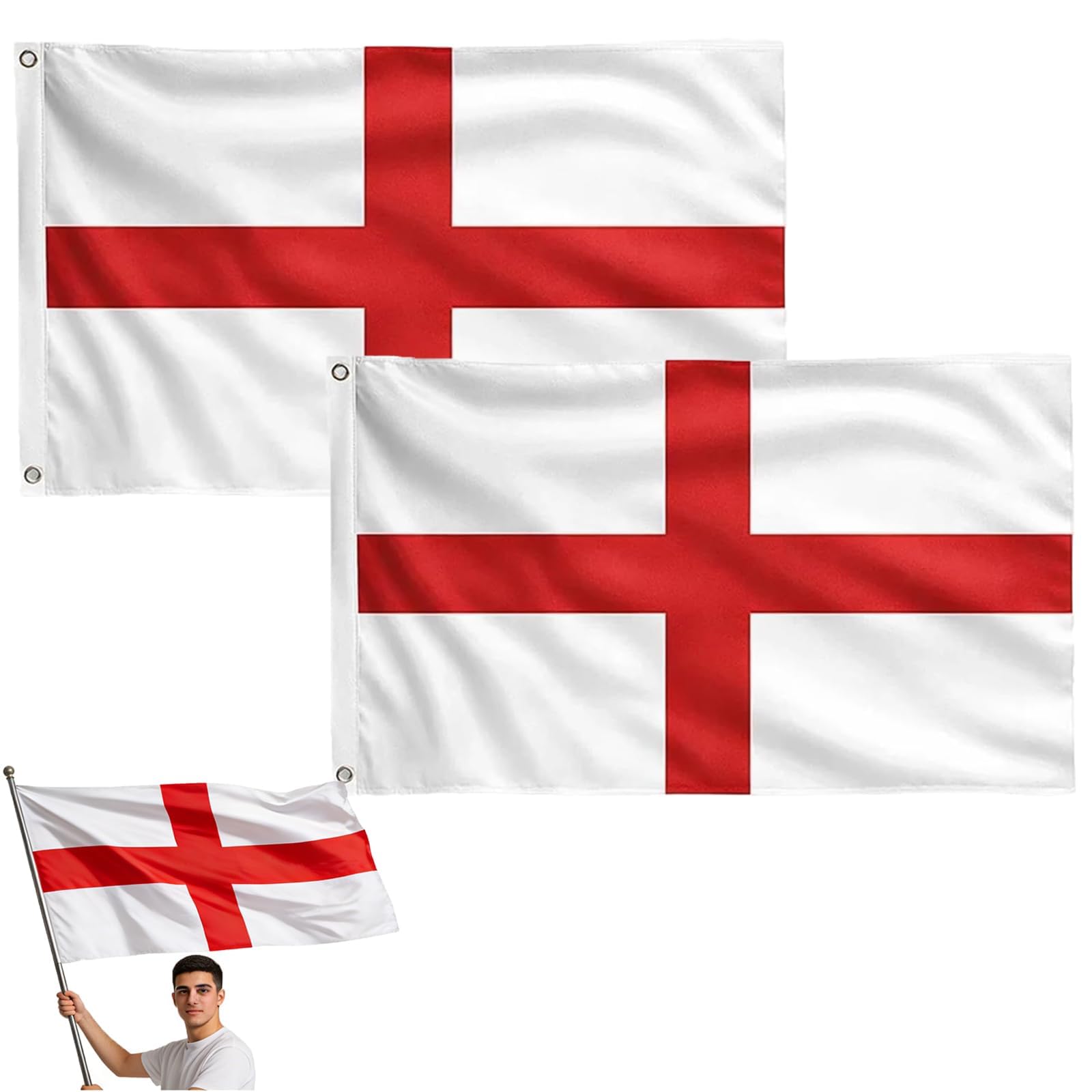2 PCS St Georges Flag, 5ft x 3ft England Flag with Eyelets for Sporting Events and Patriotic Celebrations, English Flag for World Cup 2026 and Home Decoration