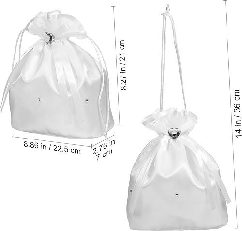 Miniatura 9 de Beaupretty Blanco nupcial dama de honor raso flor decorada Dolly bolso bolso de boda bolsa de regalo encantador, Blanco