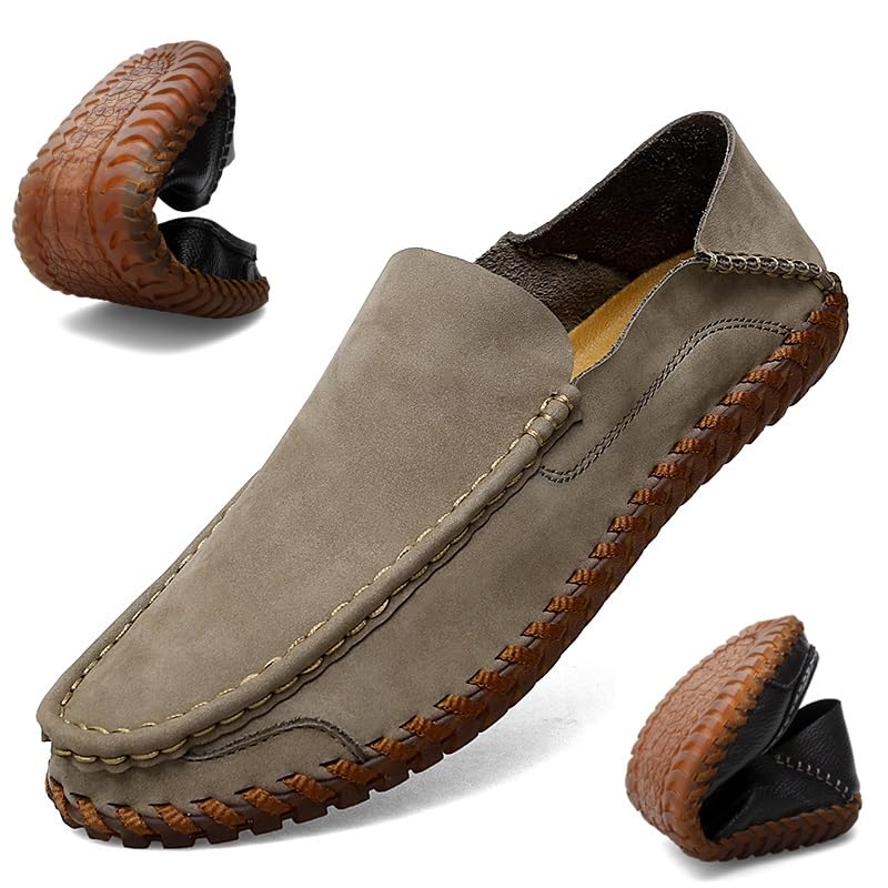 Mens Loafers Shoe Apron Toe Leather Round Toe Loafers Comfortable Flexible Slip Resistant Outdoor Casual Slip-ons4