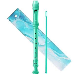 Soprano Recorder Instrument for Kids Beginners Student German Fingering C Key Recorder Instrument 3 Piece with Cleaning Rod and Bag Fingering Chart (bright green)