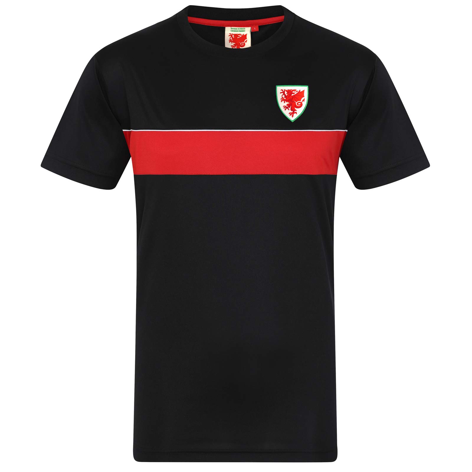 Wales Men's Black Cymru Faw Official Football Gift Poly T-Shirt Xxl