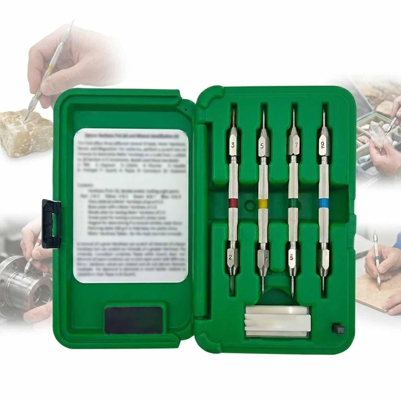 MObyat 4 Pack Industrial Mineral Identification Kit, 2-9 Level Scratch Tester Hardness Test Pen With Storage Box, Long Service Life And Good Durability, For Testing Mineral Jewellery Jade Green