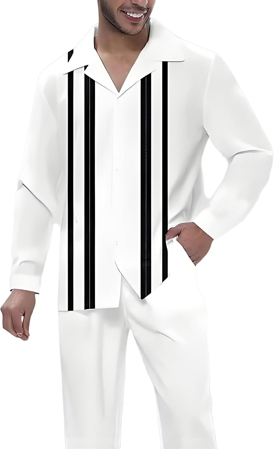 Men's Fashion 2 Piece Dress Shirts Suits Long Sleeve Big Men Leisure Sets Formal Pants Sets S-5XL