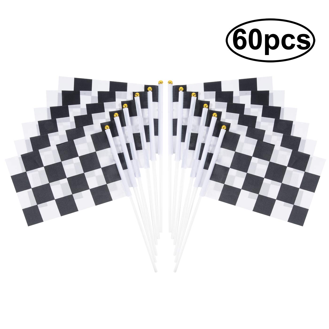 Jakie-Mar 60pcs Checkered Flags Checkered Black and White Racing Stick Flag Racing Polyester Flags with Plastic Sticks for Racing,Race Car Party,Sport Events,Kids Birthday(8 x 5.5 Inch)