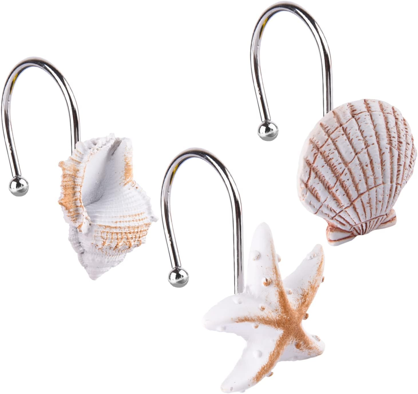 Beach Shower Curtain Hooks 12Pcs Rust Proof Ocean Shower