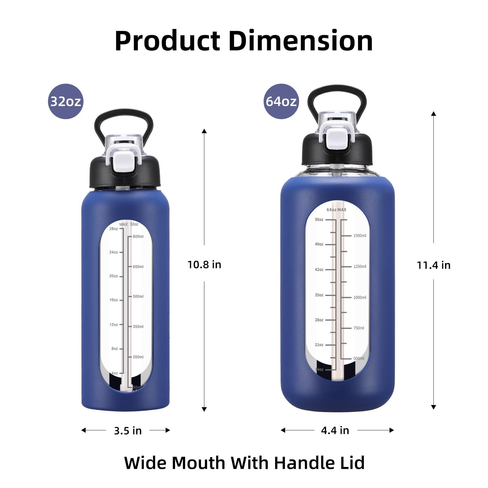 chunmo 900 ml Glas-Wasserflaschen mit Strohhalm, große motivierende Wasserflasche mit Zeitmarkierung, Sport-Wasserflaschen mit Silikonhülle und Griffdeckel, Wasserkrug für Fitnessstudio, Workout
