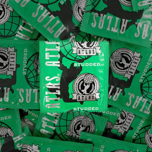 Atlas Studded Condom Bundle With Classy Brass Pocket Case, Lubricated Ribbed/Studded Latex Condoms-24 Count #TOP4