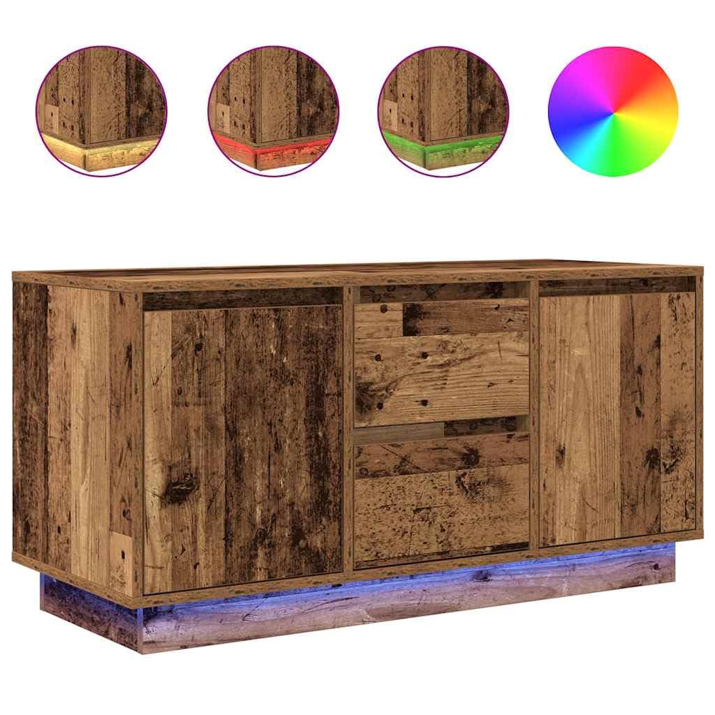 Szafka RTV LED z oświetleniem Stare drewno 100x41x50 cm TV mebel z szufladami i drzwiami do salonu, regulowane RGB podświetlenie, duża przestrzeń do przechowywania, drewnopochodny materiał