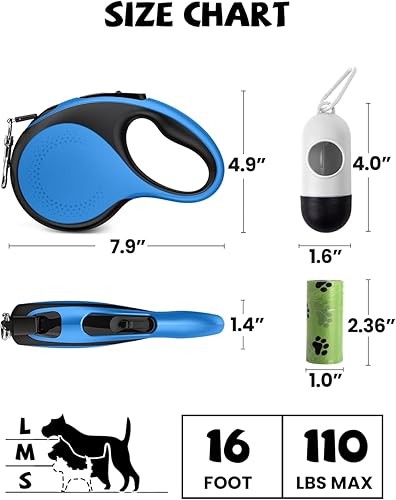 Miniatura 2 de Correa retráctil para perro con luz LED, correa de perro resistente de 16 pies retráctil para perros medianos y grandes de hasta 110 libras, 360 sin
