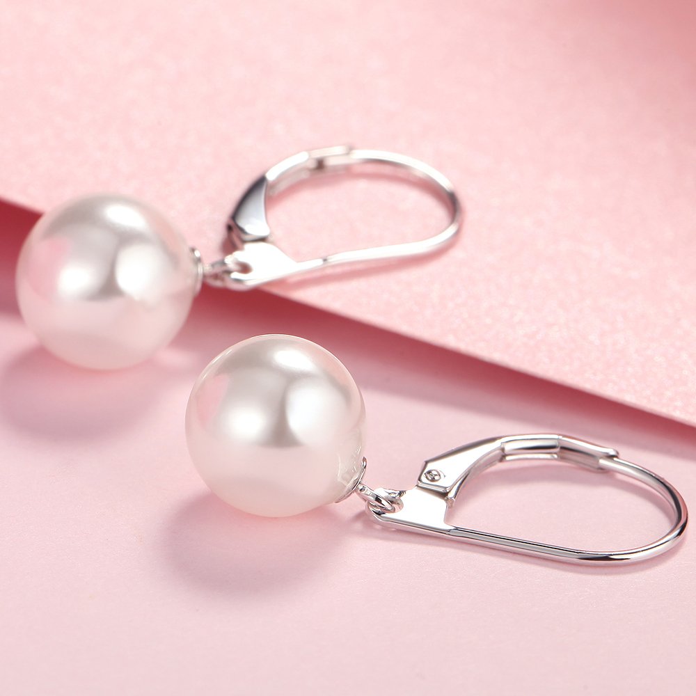 jiamiaoi Perlenohrringe Silber 925 Hängend Hebelrücken Perlen Ohrringe Hanger,18K Weißgold platted 925 Sterling Silber Ohrringe Perle 8mm-10mm Perlen Ohrhaenger