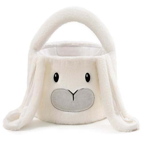 HiChen Cestas de Pascua para niños pequeños, cesta de Pascua vacía con asa, cesta de huevo de Pascua, cesta de regalo pequeña con conejo decorativo,
