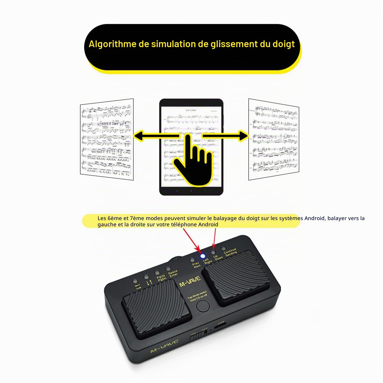 Btuty Pédale de contrôle intelligente sans fil rechargeable MIDI Page Turner Pédale Music Sheet Turner Contrôle MIDI sans fil BT Spectrum Flipper Controller Connexion BT