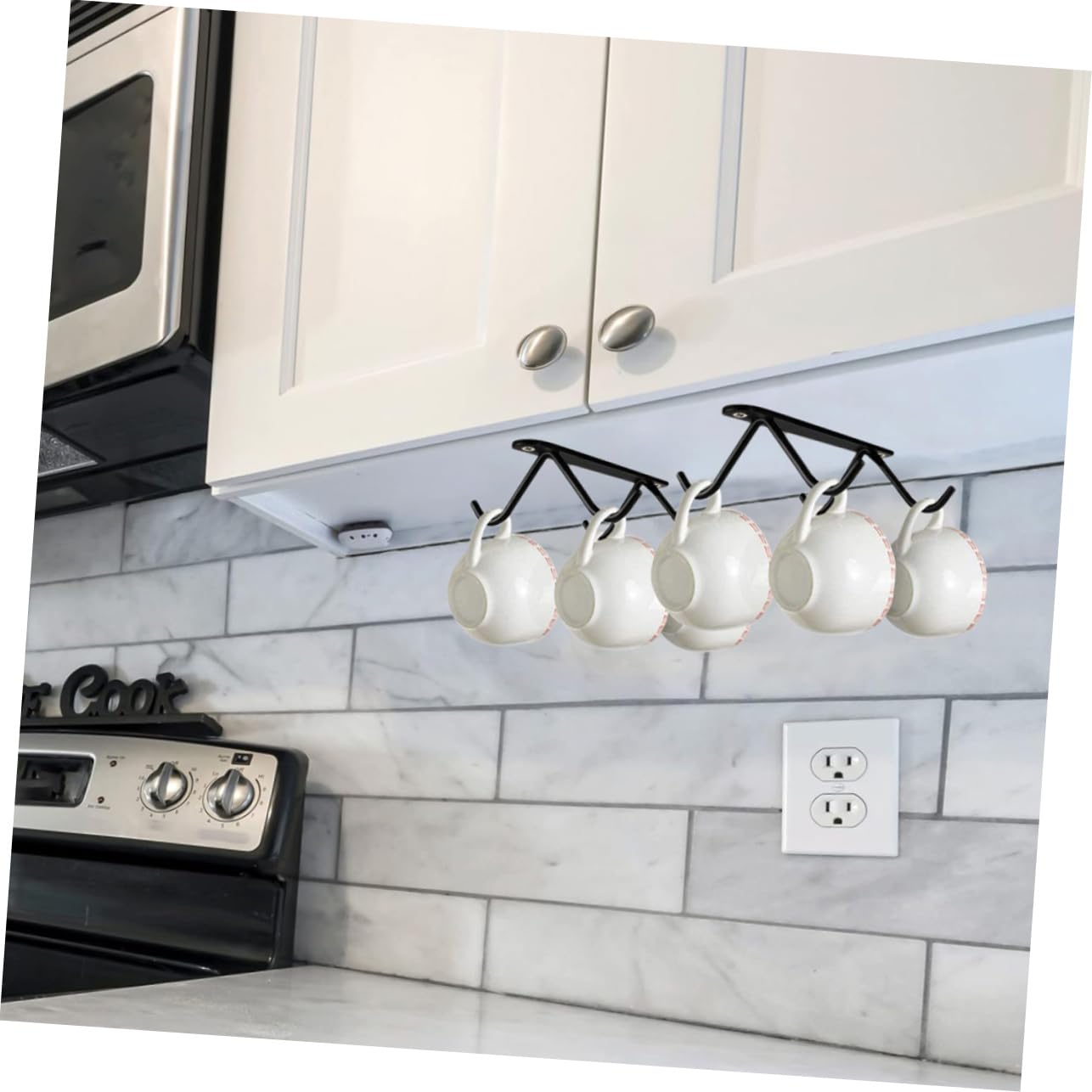 ABOOFAN 5 Set Allacciare Staffa Per Tazze Sotto L'armadio Supporto Per Scola Tazze Accessorio Da Cucina Portabicchieri Per Uso Domestico Porta Tazze Black Ferro Da Stiro 2 Pezzi * 5