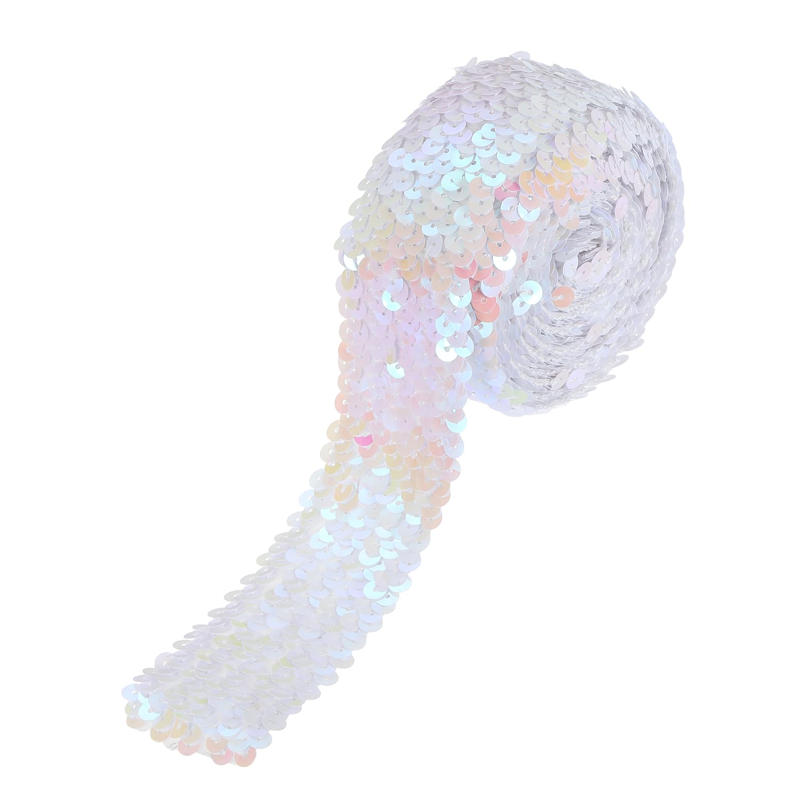 sourcing map 3.5 Yards 2 Inch Elastic Sequins Trim 5 Row Flat Sequin Strip Paillette Sequins Fabric Ribbon for Crafts DIY Sequin Fringe Sewing Multicolor White