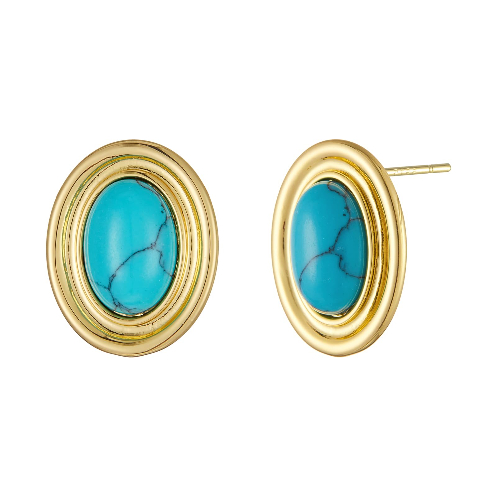 Aretes gruesos de color dorado, geométricos de oro de 18 quilates, turquesa, lapislázuli, verde, rojo, ovalados para mujer, Mediana, Latón, No es una piedra preciosa
