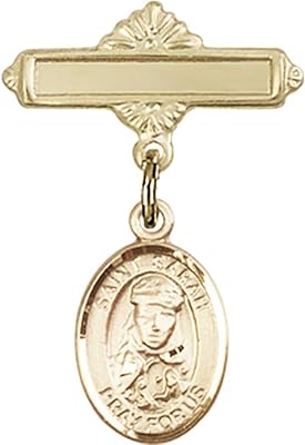 14kt Yellow Gold Baby Badge with St. Sarah Charm and Polished Badge Pin 1 X 5/8 inches