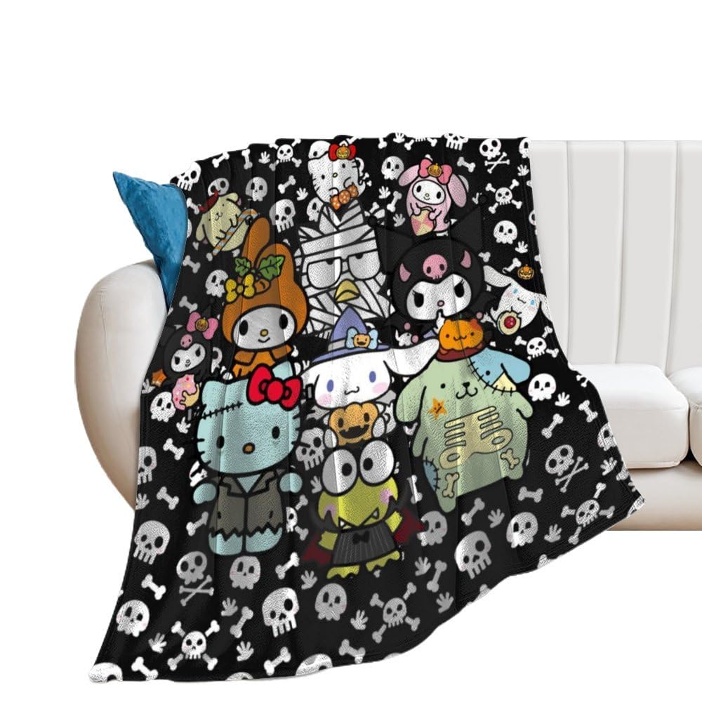 Halloween Throw Kawaii Ultra Soft Blanket Flannel Bed Throws Suitable for All Seasons Warm Home Decor for Sofa Couch Chair Bedroom80 X60, Black1