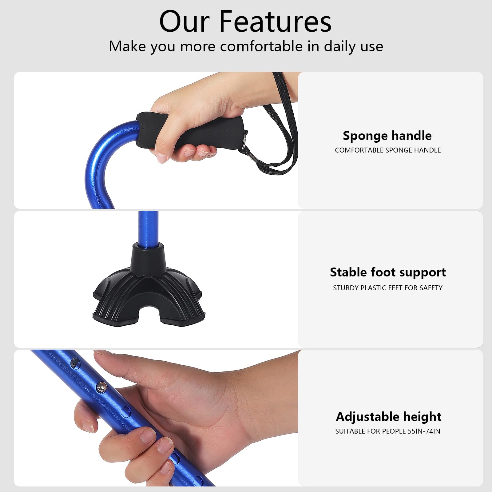bastón para caminar YOKABOZE bastón plegable bastones ajustables y palo de aluminio ligero para hombres / mujeres bastón de ayuda para movilidad de equilibrio (negro)