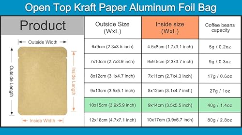 Miniatura 4 de 100 bolsas de papel kraft con parte superior abierta sellables al vacío, bolsas de sellado térmico de lámina de Mylar para almacenamiento de